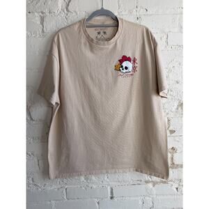 Riot Society T Shirt M Skull Geisha Japan Graphic Beige Cotton Streetwear